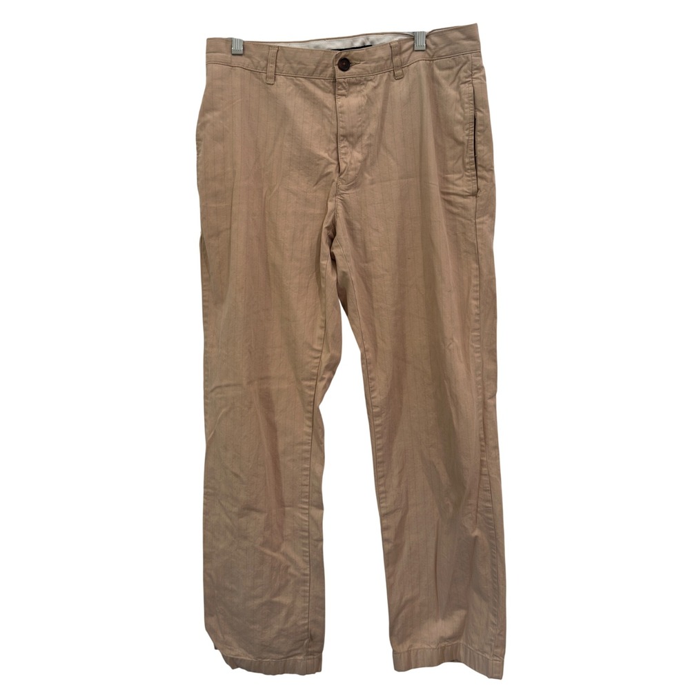 Tommy Hilfiger Chino Pants Mens 32x32 Tan Khaki Pinstripe 100% Cotton Flat